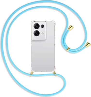 Produktbild von Handykette Backcover-Schutzhülle mit Band (Metall goldfarben) für Oppo Reno8 Pro 5G (6.62'') - himmelblau
