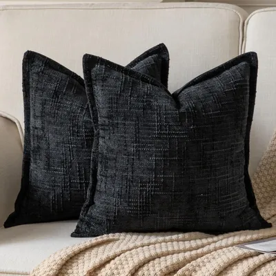 Productafbeelding van Kussensloop chenille, 65x65 cm, set van 2, zwart. Zachte fluweel kussens