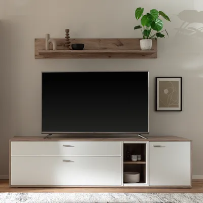 Produktbild von Wohnwand in Eiche und weiß modern, 2-teilig - SAGUNTO-05