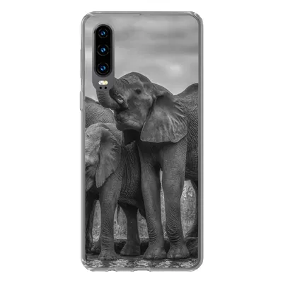 Produktbild von MuchoWow® Handyhülle Schutzhülle Hülle für Huawei P30 Elefant - Tiere - Wasser - Schwarz und weiß Silikon Softcase Handy Hülle - Kartenbesitzer