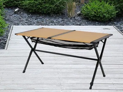 Immagine prodotto di Tavolo da campeggio pieghevole, 140x80x70 cm, in bambù, resistente alle intemperie, con gambe regolabili