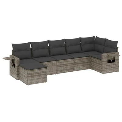 Produktbild von vidaXL 7-tlg. Garten-Sofagarnitur mit Kissen Grau Poly Rattan