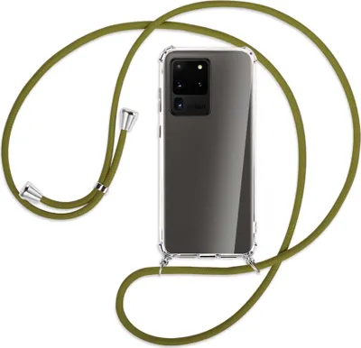 Produktbild von Handykette Backcover-Schutzhülle mit Band (Metall silberfarben) für Samsung Galaxy S20 Ultra - khaki