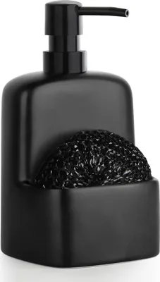 Produktbild von 2-in-1 Seifenspender mit Schwammhalter, Schwarz, 600 ml, Küche und Bad, Matte Keramik, Spender