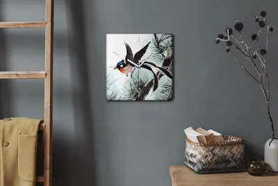 Produktbild von Coloray Hodiny Unikátní 30x30 cm  Tiché hodiny Pro obývací pokoj a kuchyň Nástěnné hodiny Plátno Bílé ručičky hodin - Větev zvířat ptáků