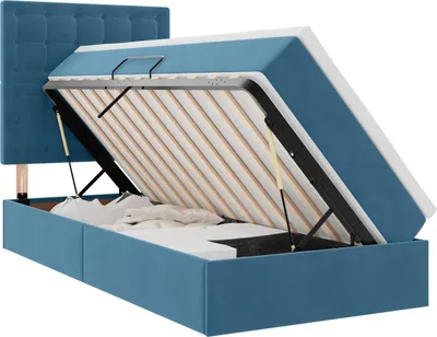 Produktbild von Aufbewahrungsbett mit Matratze Dunkelblau 100 x 200 cm Samt
