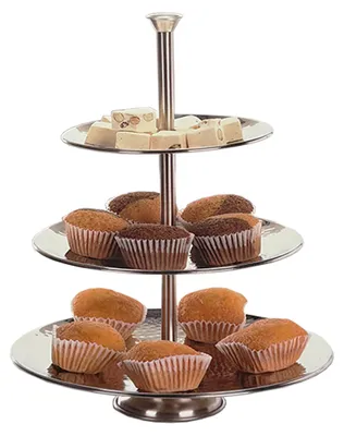 Produktbild von Runde Metall-Etagere Servierregal 3-stöckig Silber Tischdeko Ø25cm