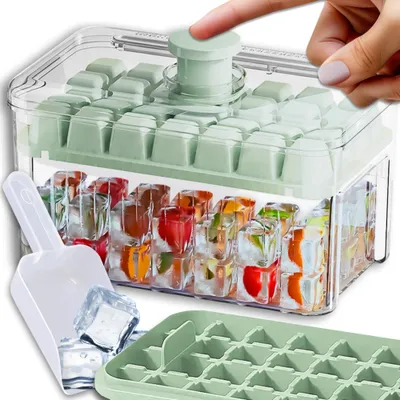 Zdjęcie produktu dla Kuketo | Zestaw foremek do kostek lodu 2× z pokrywką i pudełkiem - 56 kostek na raz - silikonowa tacka na kostki lodu wolna od BPA i można ją myć w zmywarce
