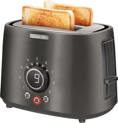 Image de Grille-pain Sencor STS 6058BK, 2 Tranches, 1000W, 9 Niveaux de Grillage, Design Métallique, Réchauffage Décongélation, Noir
