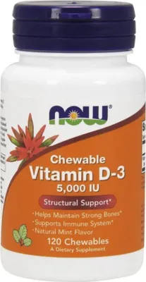 Produktbild von NOW Foods Vitamin D3, 5000 IE, 120 Lutschtabletten 1524