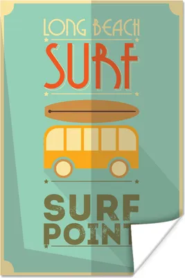 Produktbild von MuchoWow® Poster Illustration von "Surf Point" vor einem grünen Hintergrund 120x180 cm - Kunstposter