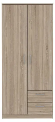 Kleiderschrank, Sonoma-Eiche, 82x185x52,7 cm, 2 Türen, 2 Schubladen