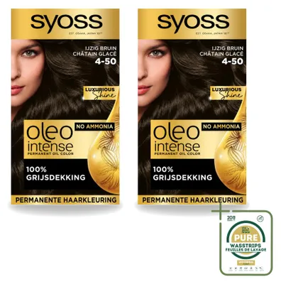 Image de 2 x Syoss Oleo Intense 4-50, coloration permanente pour cheveux - Brun glacé - Pack économique - 2 pièces