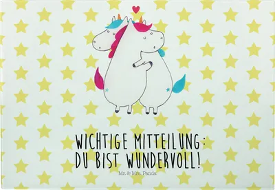 Produktbild von Mr. & Mrs. Panda Schneidebrett Einhorn Mitteilung - Weiß - Geschenk, Unicorn, schneidbrett, Spruch, Partner, Valentinstag, jausenbrett, Einhörner, Frühstücksbrett