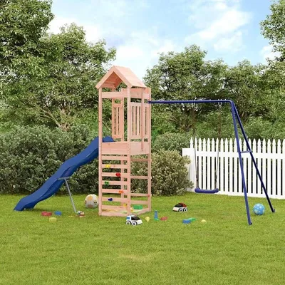 Produktbild von Spielturm aus Douglasienholz mit Sandkasten, Klettergerüst mit Kletterwand und Plattform, Kletterturm mit Schaukel und Rutsche, Spielplatz aus Holz für Kinder von 3-8 Jahren