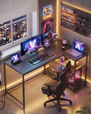 Produktbild von VASAGLE Schreibtisch mit Stauraum, L-Form Computertisch, höhenverstellbare Ablage, Büro, 120 x 80 cm, schwarz