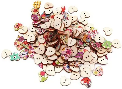 Immagine prodotto di Bottoni in legno a forma di cuore, set da 200 pezzi, multicolore, ideali per cucito e decorazioni per progetti creativi