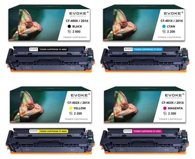 Produktbild von 4x Toner für HP Canon CF400X CF400X CRG045HB CMYK = Schwarz + Blau + Rot + Gelb | Ersatz für M252dw M274dn M277dw MF631Cn MF632Cdw MF633Cdw