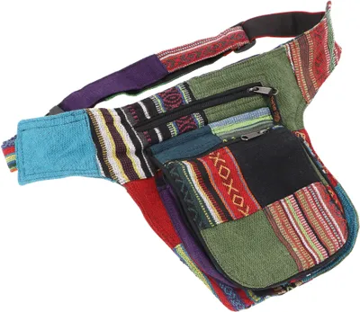 Produktbild von Stoff Sidebag & Patchwork Hüfttasche, Goa Gürteltasche, Bauchtasche aus Nepal - Bunt, Uni - Erwachsene, Mehrfarbig, Baumwolle, 25*20*4 cm, Festival- Bauchtasche Hippie