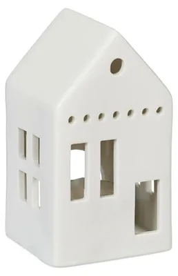 Immagine prodotto di Relaxdays Portacandela a forma di casetta in Vetroceramica, portacandela per 1 candela da tè, A x L x P: 12 x 7 x 6 cm, portacandela a forma di casetta, bianco, Immagine generata dall'IA