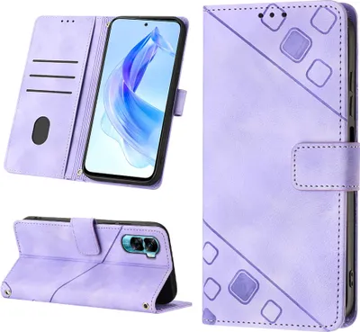 Produktbild von Hülle für Honor 90 Lite Prägung Flip Leder Brieftasche Schutzhülle mit Ständer Lila
