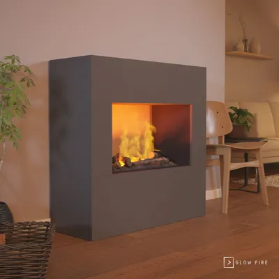 Produktbild von GLOW FIRE Elektrokamin 'Goethe' | Wasserdampf Kamin mit OMC 600 inkl. Holz in grau als Raumteiler | HxBxT: 100x100x38 cm