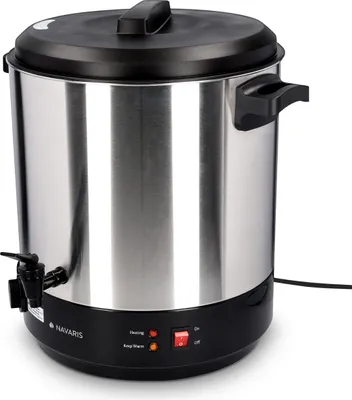 Produktbild von Navaris 2in1 Einkochautomat mit Glühweinkocher Funktion - 27 Liter Timer bis 120min Thermostat Zapfhahn - Einkochtopf auch für Heißgetränke Silber