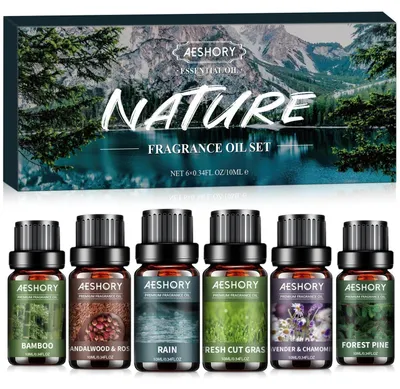 Obrázok produktu pre Sada esenciálnych olejov pre difúzor, 6 x 10 ml, darčeková sada aromaterapeutických olejov