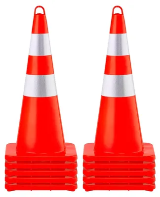 Productafbeelding van VEVOR veiligheidskegels, 10 stuks, 28 inch verkeerskeegels, oranje PVC-bouwkeegels, met 2 reflecterende banden, verkeerskeegels met verzwaarde basis en handgreep, voor verkeersregeling
