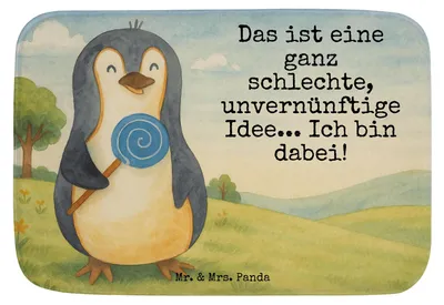 Produktbild von Mr. & Mrs. Panda Badezimmerteppich Pinguin Lolli Design - Weiß - Geschenk, Süßigkeiten, Badezimmer Matte, Badvorleger, Spruch, duschmatte, Badteppich, Pinguine, Badläufer