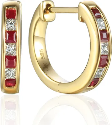 Produktbild von 585er Gelbgold Creolen 8 x Rubin 0,23ct./ 6 x Diamanten zus. 0,16ct.