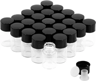 Produktbild von Glasflaschen 2,5 ml, 25 Stück, Schraubverschluss, Kunststoffstopfen, Auslaufsicher, Für Flüssigkeiten, Pulver