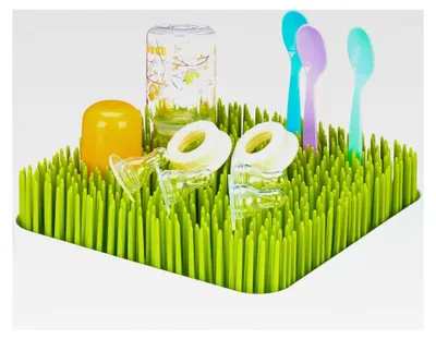 Produktbild von Abtropfgestell für Babyflaschen, Auffangschale, Gras-Design, Flaschentrockner, Kunststoff, 23x23cm, grün/weiß