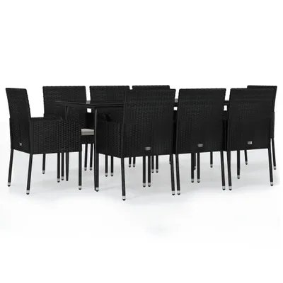 Image de vidaXL Salon de jardin 9 pièces avec coussins noir poly rotin