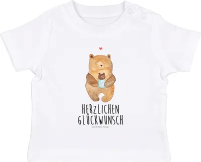 Produktbild von Mr. & Mrs. Panda Babyshirt Bär Baby 0. - 6. Monat - Weiß - Geschenk, Teddy, Enkel, Nichte, Kurzarmshirt,  Shirt, T-Shirt, Geburtstag, Taufe, Geburt