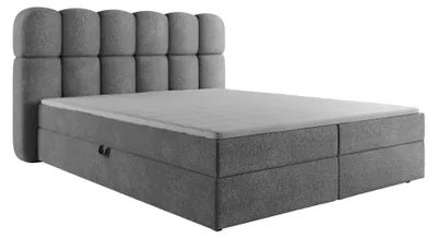 Image de Lit Boxspring 180x200 avec coffre de rangement H3 Complet avec matelas, surmatelas - SOFTI II Gris Clair Bouclé