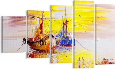 Produktbild von Bild auf Leinwand - Leinwandbild - Boote Sonne Meer Reisen - 100x60cm - Wand Bild - Wanddeko - Leinwanddruck - Bilder - Kunstdruck - Wanddekoration - Leinwand bilder - Wandkunst - EG100x60-2882