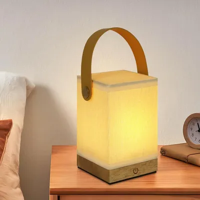 Produktbild von ZMH LED Nachttischlampe Touch Dimmbar Tischlampe Wohnzimmer - Modern Kabellos Akku Tischleuchte Holz Stoff Nachttischleuchte Vintage Nachtlicht