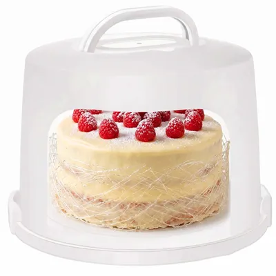 Zdjęcie produktu dla Pojemnik na torty Relaxdays, bardzo wysoki, do 10 kg, hermetyczny, klosz na tort z uchwytem, wys. x śred. 22 x 30,5 cm, pojemnik na ciasto, biały