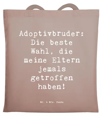 Produktbild von Mr. & Mrs. Panda Tote Bag Spruch Adoptivbruder Liebe - Braun Pastell - Geschenk, Familie, Schultasche, Einkaufstasche, Beutel, Geschwisterliebe, Tasche, Freude, Adoption