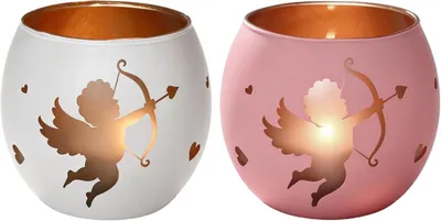 Imagen del producto de Soporte para velas de cristal (blanco y rosa) - Diseño "Ángel Amor", regalo romántico para parejas, bodas, San Valentín