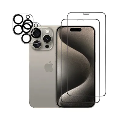 Produktbild von Kameraschutz Displayschutz Schutzglas für iPhone 15 Pro 2er Pack Panzerfolie Bildschirm Kamera Glasfolie