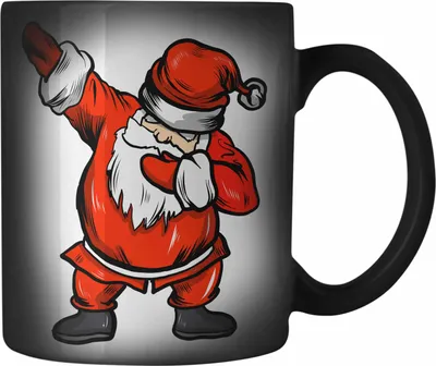 Produktbild von Trendation - Weihnachten Farbwechsel Zauber-Tasse Weihnachtsmann für Kinder WeihnachtsFarbwechsel Zauber-Tasse Lustig Geschenk Jungs Jungen Mädchen Cute Lebkuchen Grafik Becher Dab (Schwarz)