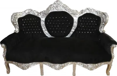 Produktbild von Casa Padrino Barock 3-er Sofa King Schwarz / Silber mit Glitzersteinen 184 x 125 x 81 cm