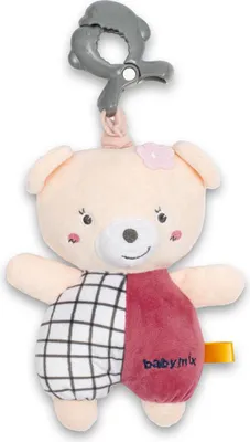Produktbild von Baby Mix Teddybär rosa Plüschtier mit Spielzeugmaschine und Clip