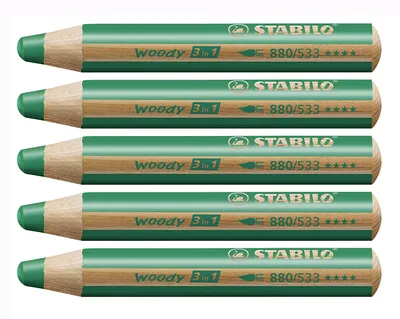 Zdjęcie produktu dla Ołówek kolorowy, akwarela i kredka woskowa - STABILO woody 3 w 1 - opakowanie 5 sztuk - ciemnozielony