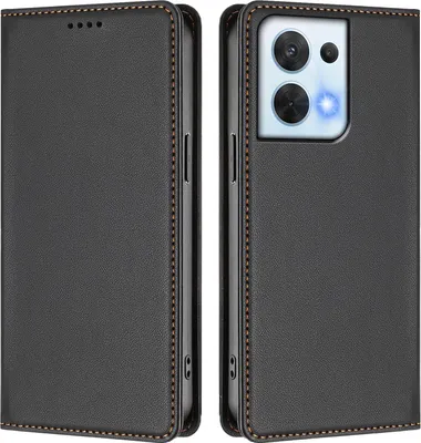 Image de Etui cuir pour Oppo Reno8 5G, étui magnétique en cuirPolyuréthaneavec support Noir