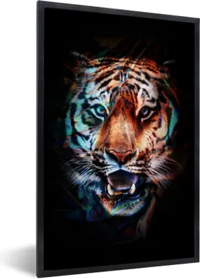 Produktbild von MuchoWow® MuchoWow® Gerahmtes Poster Tiger - Farben - Schwarz 40x60 cm - Poster mit zchwarzem Bilderrahmen - Papierdruck - Wandbilder
