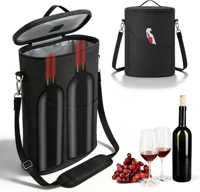 Imagen del producto de Bolsa térmica para botellas, aislada, para 2 botellas, 22 x 11,5 x 33,5 cm, impermeable, ideal para picnics