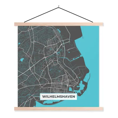 Produktbild von MuchoWow® Textilposter Blau - Deutschland - Karte - Stadtplan - Wilhelmshaven 40x40 cm mit holzfarbenen Rahmen - Posterleiste